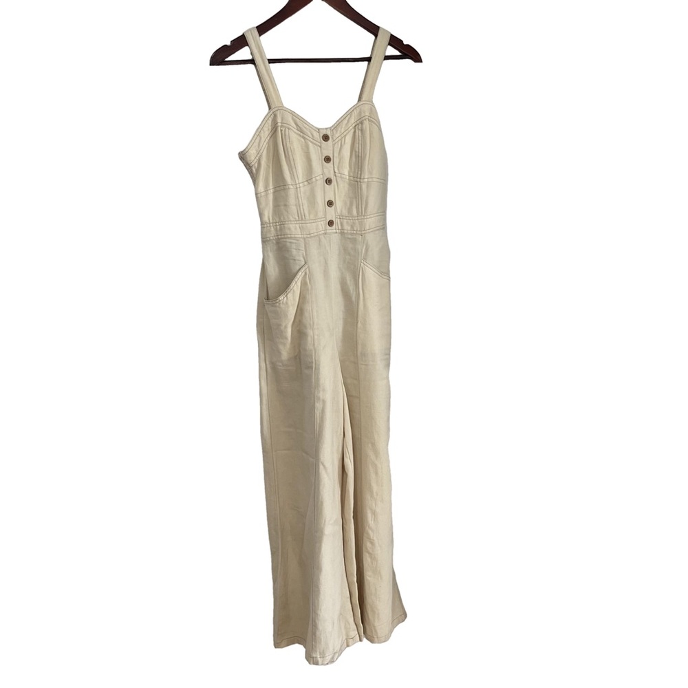 Japna Cream Wide-Leg Jumpsuit with Spaghetti Straps